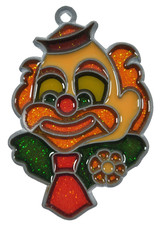 Vintage Lead Stained Glass Sun Catcher CLOWN 4.25  x3  