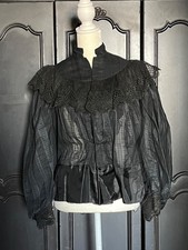 Gothic Victorian Black Puffed Sleeves Lace Antique 1890s Blouse/Shirt Edwardian