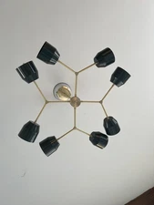 8 Arm Sputnik Chandelier Mid-Century Modern Brass & Black Ceiling Light