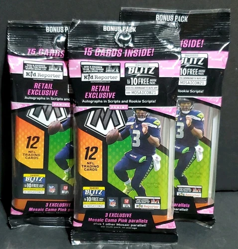 (3) 2021 NFL Panini MOSAIC Football Cello Fat Packs Factory Sealed