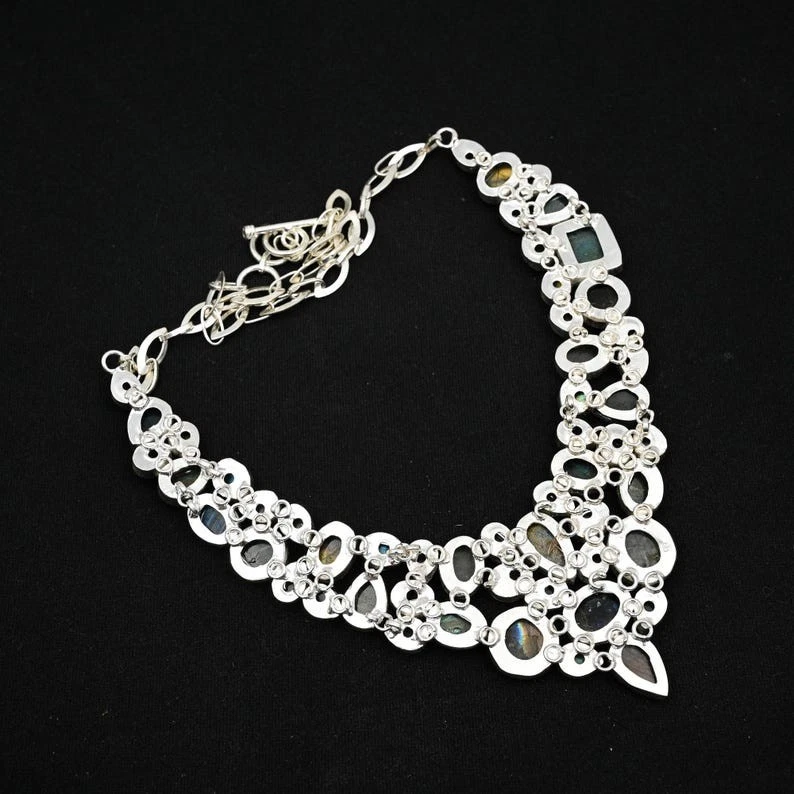 Natural Labradorite Gemstone Handmade 925 Sterling Silver Jewelry Necklace 18" - Image 4 of 4