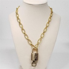 Authentic Louis Vuitton Gold Padlock w/ unbranded Geometry Stainless Steel Chain