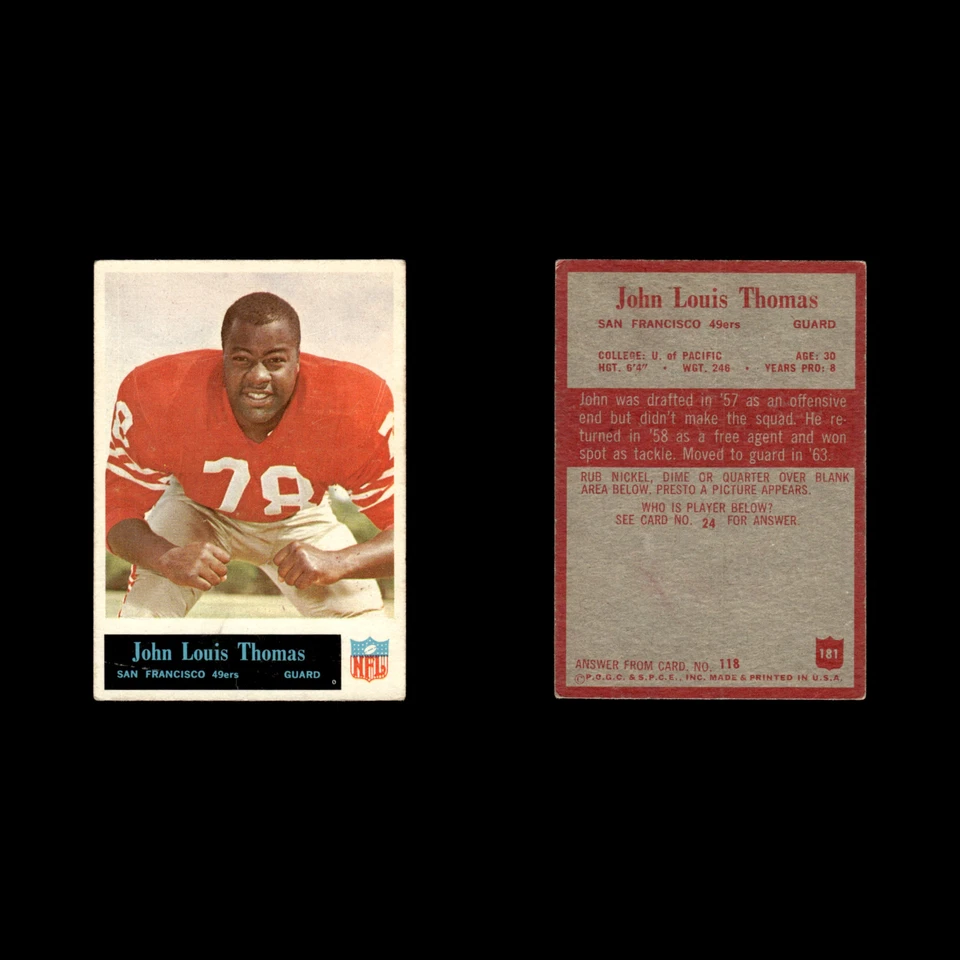 John Thomas #181 1965 Philadelphia San Francisco 49ers Football Card NFL EX - Image 3 of 3
