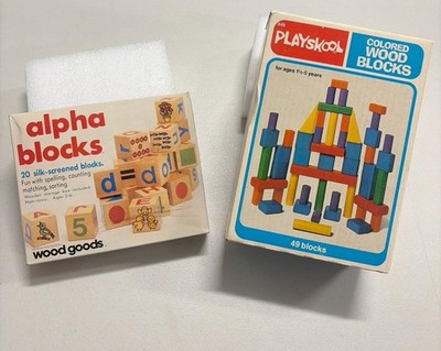 Vintage Playskool Colored Wood Blocks (1978) & Alpha Blocks (1983)