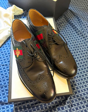 Gucci Men's Black Leather Wingtip Brogue Lace-Up Oxford Dress Shoes US 7
