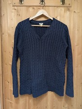 L.L Bean V Neck 100 Cotton Cable Knit Pullover Navy Blue Sweater Sz XL 286482