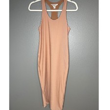 Acacia Basics Womens Perforated Mesh Racerback Midi Dress Blush Tan Size Medium