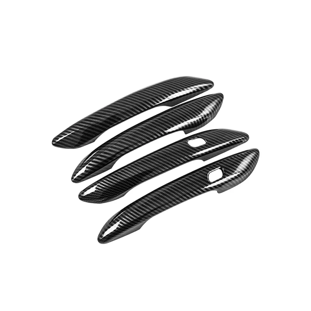 4x Carbon Fiber ABS Outer Door Handle Cover Trim For Hyundai