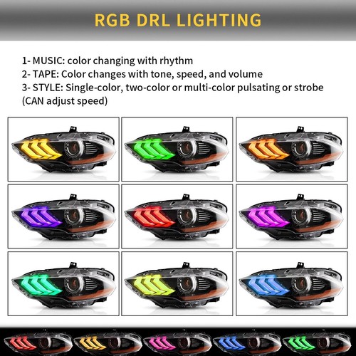 Faros proyectores LED completos VLAND con RGB DRL para Ford Mustang 2018-2022 diestro+derecho - Imagen 9 de 13