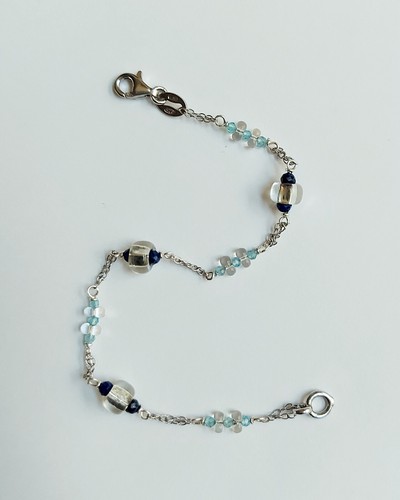 Bracciale in argento 925 con vetro di Murano trasparente lapislazzuli e zirconia - Foto 2 di 4