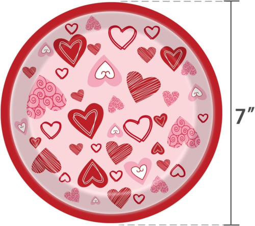 Valentine's Day Paper Plates Decorations, 7" Dinner & Dessert Plates Romantic Re - Picture 2 of 12