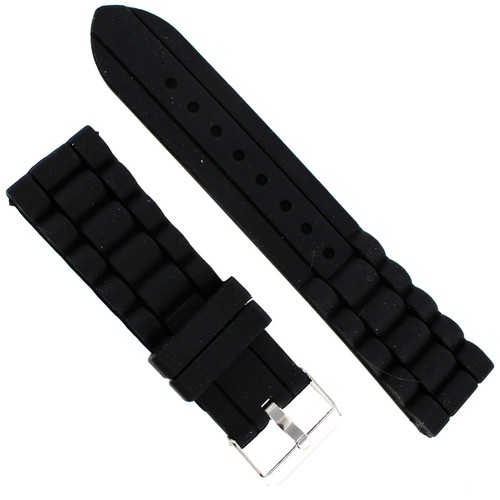 24mm Milano Trendy Black Rubber Silicone Replacement Watch Band - Picture 2 of 3