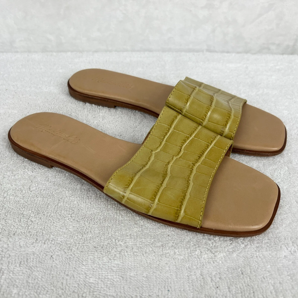 Madewell Womens Lianne Slides Sandals Size 8 Croc Embossed Leather Yellow