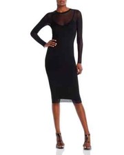 Aqua L56616 Womens Black Sheer Mesh Unlined Bodycon Midi Dress Size S