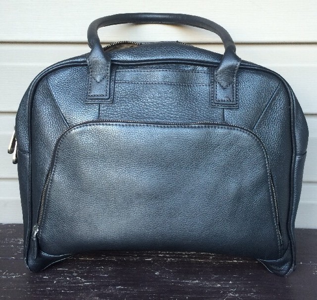 ECCO SLIM BUSINESS PEBBLED LEATHER BRIEFCASE LAPTOP CASE BAG BLACK EUC
