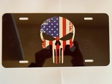 Made in the USA! Patriotic Punisher Premium license plate.