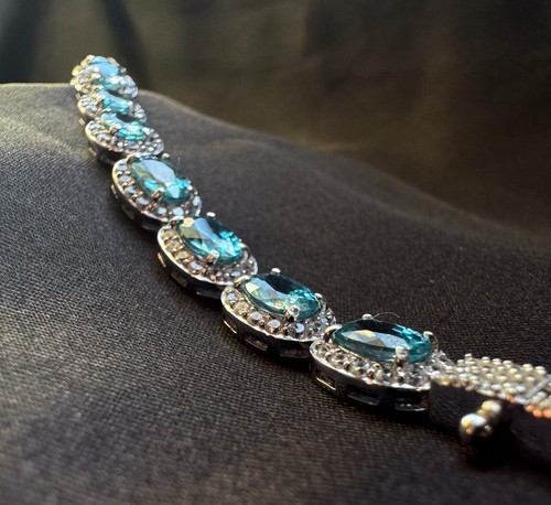 Pulsera de circón natural azul de 21 quilates con certificación IGA | plata de ley de 7,5" - 8" - Imagen 4 de 5