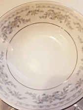 (4) Vintage Somerset Fruit Bowls NL Excel Blue Floral Silver-Tone Trim 6-1/4"