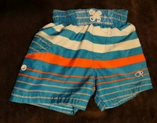 Op Boys Sz 6-9 mos Mesh Lined, Blue White Orange Swim Trunks w/Elastic Waistband