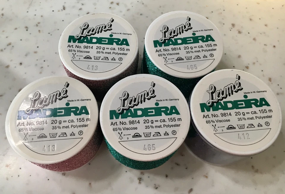 5 Embroidery Thread Madeira Lame 65%Viscose/35% Poly Metallic Pink, Teal, Purpl - Image 2 of 2