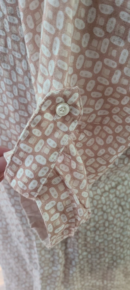 J McLaughlin Linen Dress Roll Tab Sleeve Sz S Pintuck V Neck Beige Print   - Image 4 of 4