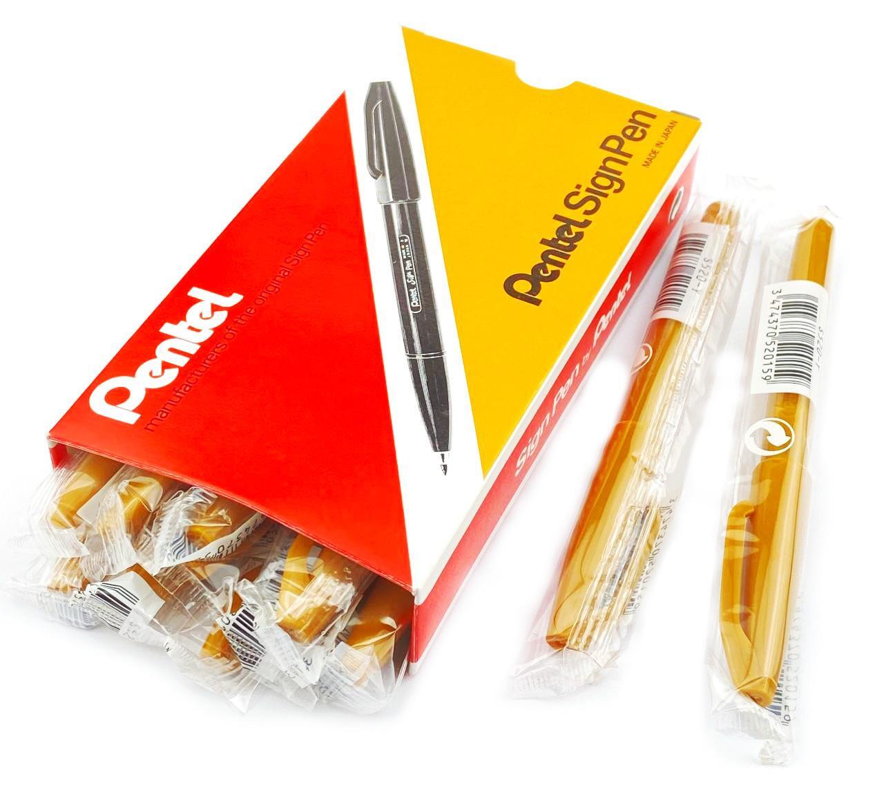 Pentel Sign Pen S520 Fibre Tip Marker Calligraphy - Yellow Ochre - 12 Pack
