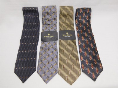 4 Pcs Bill Blass Silk Neckties Black Label Black Gray Brown Geometric Some NWT