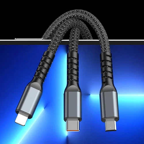 Cavo di Ricarica Super Veloce 3 in 1 Luminoso Trasparente, Cavo USB Ricarica Rapida - Foto 7 di 21