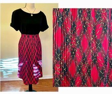Vintage red plaid pleated holiday midi skirt