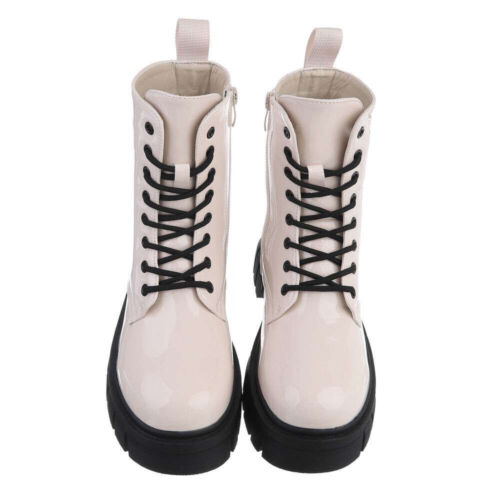 Damen Lack Stiefeletten Plateau Boots Stiefel Schnürer Profil Sohle Schuhe 36-41 - Bild 1 von 8
