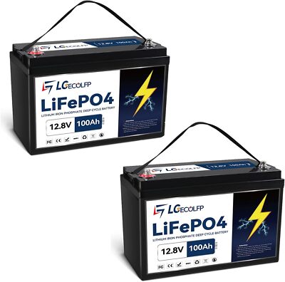 2 Pack 12V Solar 100Ah LiFePO4 Lithium Battery for RV Marine System 100A BMS