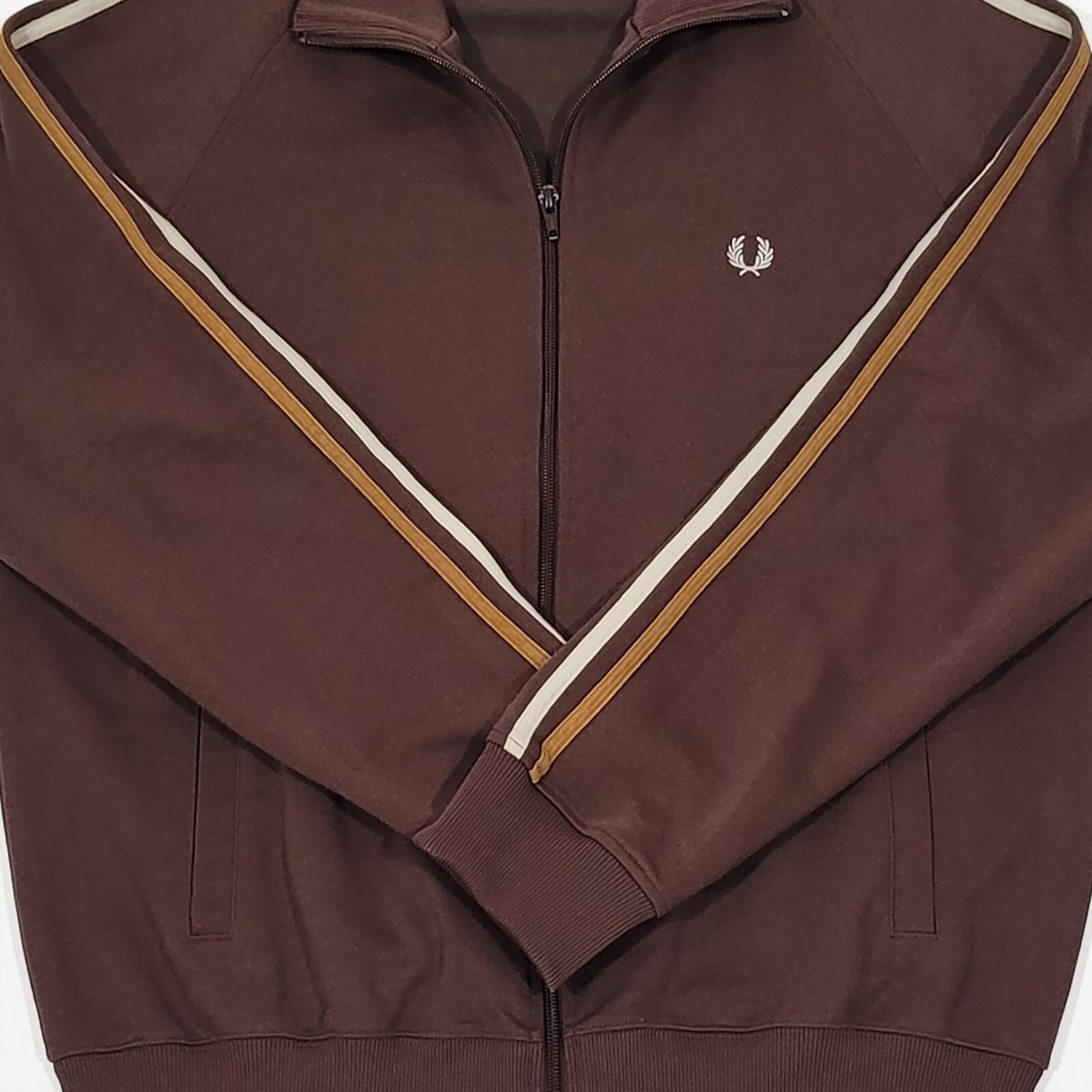 Fred Perry Zip Up Track Jacket Brown Jumper Mod Skinhead Fred Perry Zip Up Track Jacket Brown Jumper Mod Skinhead