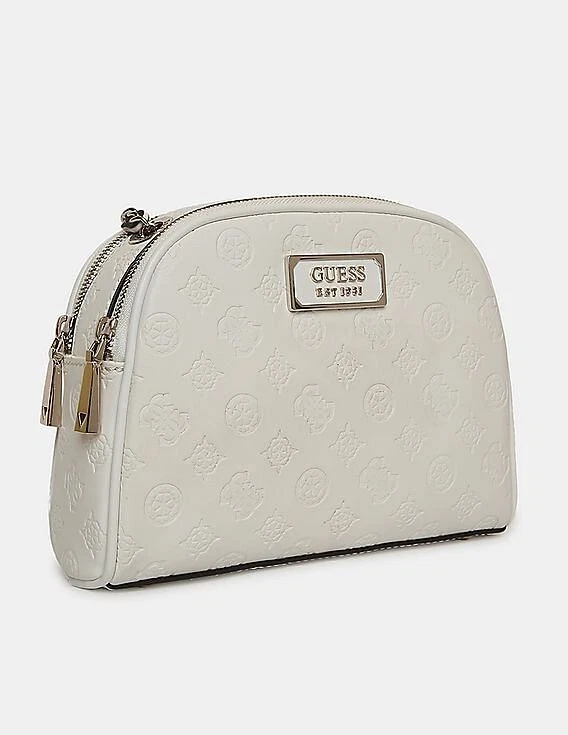Guess Women Ivory Logo Love Top Zip Cross body Bag New With Tags