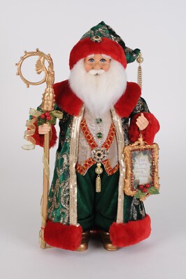 GREEN PAISLEY SANTA FIGURINE WITH REGAL STAFF