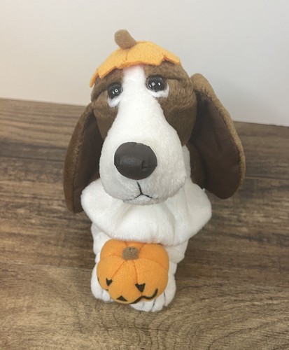 Vintage Hush Puppies Basset Hound 6" Beanbag Plush Pumpkin Autumn Fall Halloween - Picture 2 of 6