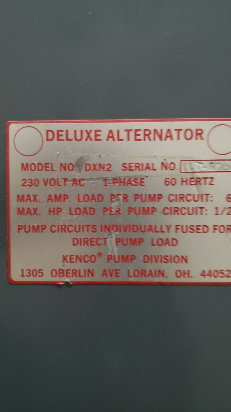 KENCO PUMPS MODEL DXN1 DELUXE TWO PUMP ALTERNATOR eBay