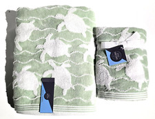 NEW STYLE SANCTUARY SAGE GREEN,WHITE SEA TURTLE 100% COTTON BATH,OR 2 HAND TOWEL