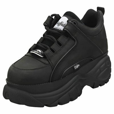 black leather platform trainers