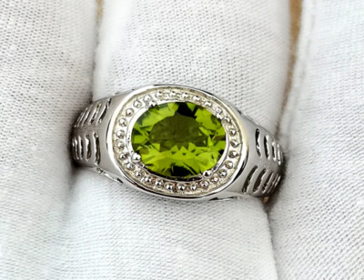 Natürlicher ovaler Augenschliff sauber grüner Peridot Sterlingsilber 925 Handarbeit Herrenring