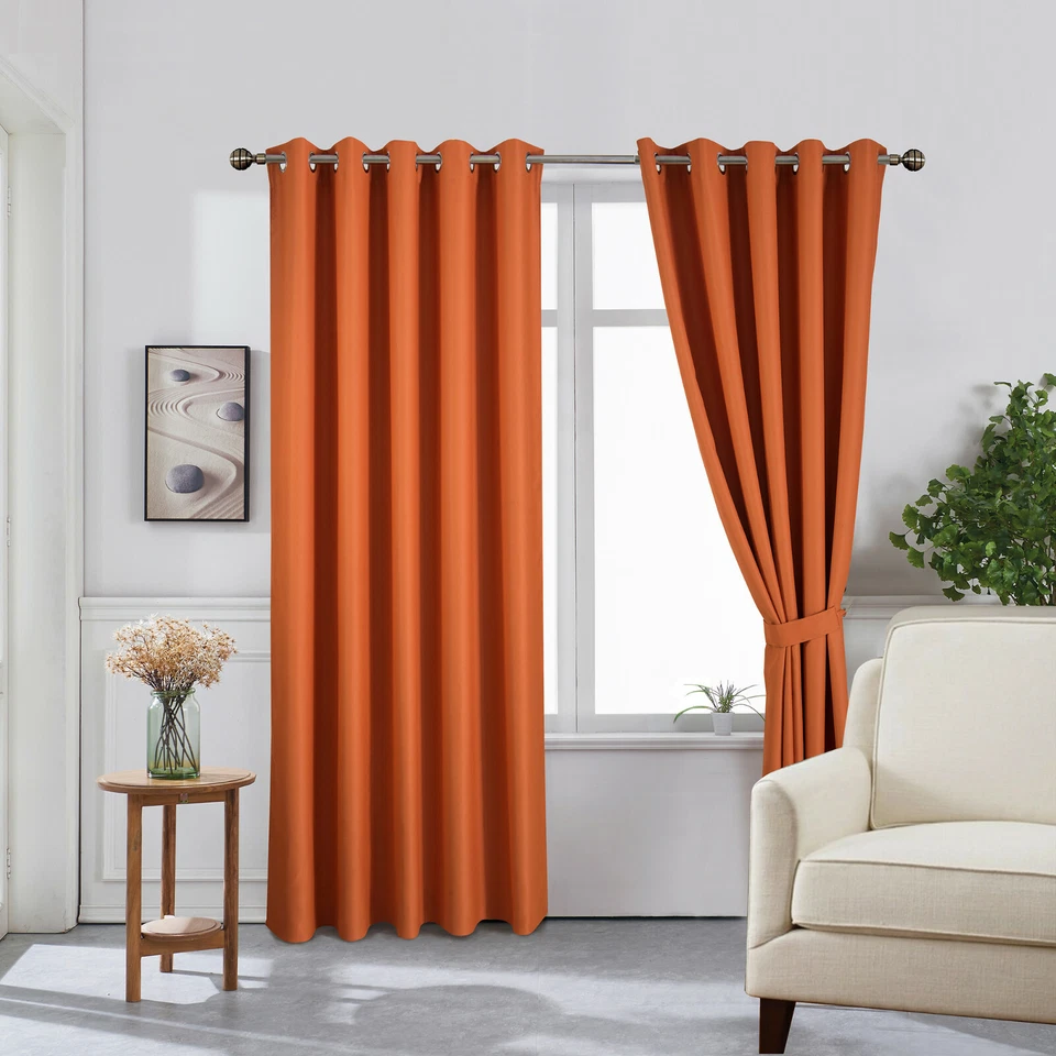 Extra Long 285cm Drop Eyelet Ring Top Curtains Blackout Matching Tiebacks - Image 2 of 4