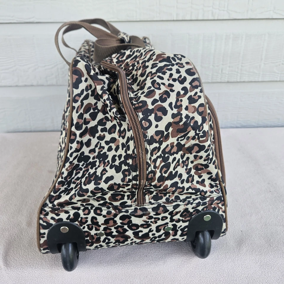 Global Tour Rolling Weekend Duffle Travel Bag Luggage Animal Print Leopard Brown - Image 3 of 4