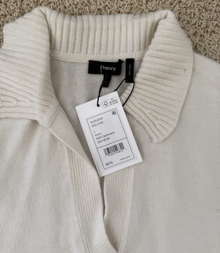 Polo donna Theory avorio morbido cashmere slouchy taglia L nuova con etichetta $375 - Foto 3 di 5