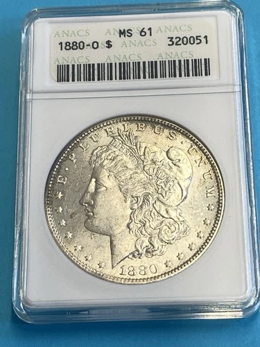 1880 O Morgan Dollar MS 61 ANACS Silver Old Holder