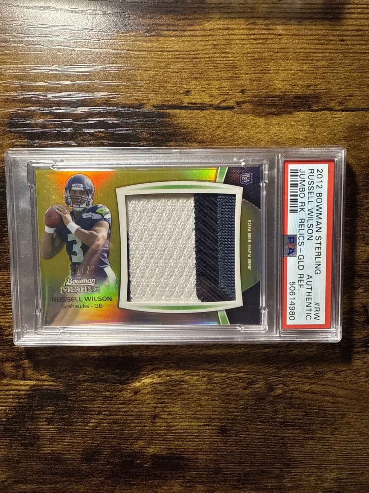 Russell Wilson Bowman Sterling Jumbo Rookie Relics #RW Gold Refractor
