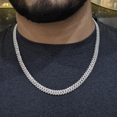 12.9CT Lab-Created Diamond Miami Cuban Link Chain 14K White Gold Plated 22'' Mens