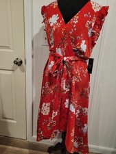 Lulus Blossom Midi Dress Wrap Red Floral XL High Low New With Tags