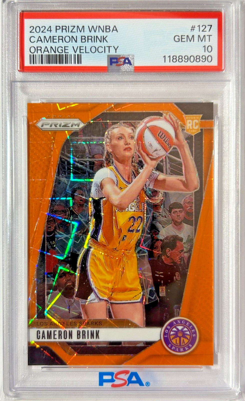 2024 PANINI PRIZM CAMERON BRINK WNBA ORANGE VELOCITY PSA 10 GEM MINT #127 ROOKIE