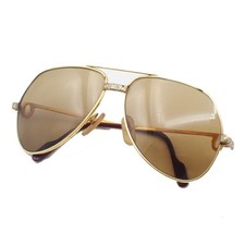 CARTIER Logos Sunglasses Eye Wear Metal Plastic Gold Brown France 64CA892