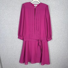 Vintage 80s Coco California Dress Medium Midi Pleated Drop Waist Bow Fuchsia USA