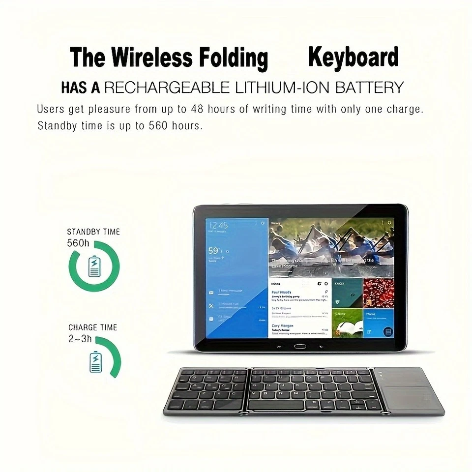 Folding Keyboard Mini Wireless Bluetooth Keyboard For Windows Android iPad IOS - Image 4 of 4